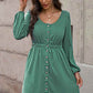 Scoop Neck Button Front Dress - (Black, Green, Gray and Blue)