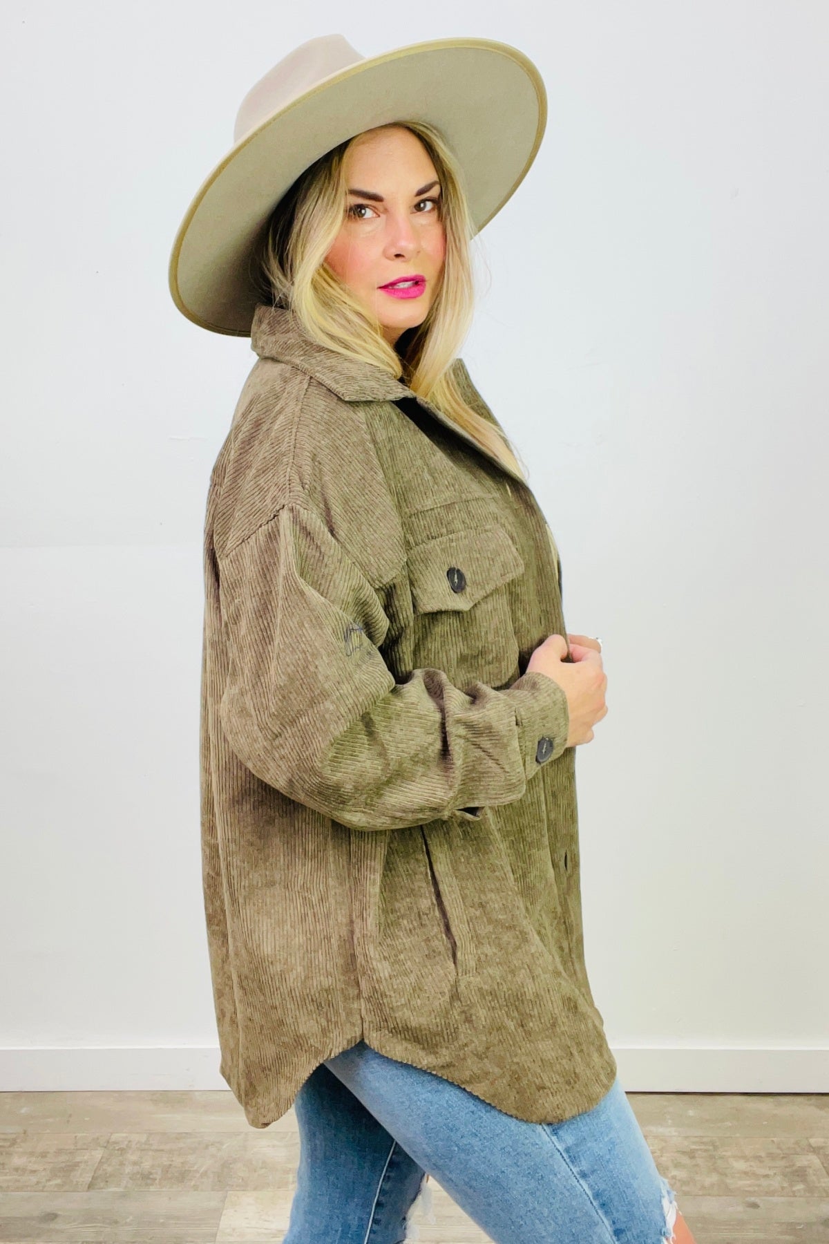Oversized Corduroy Button Front Shacket