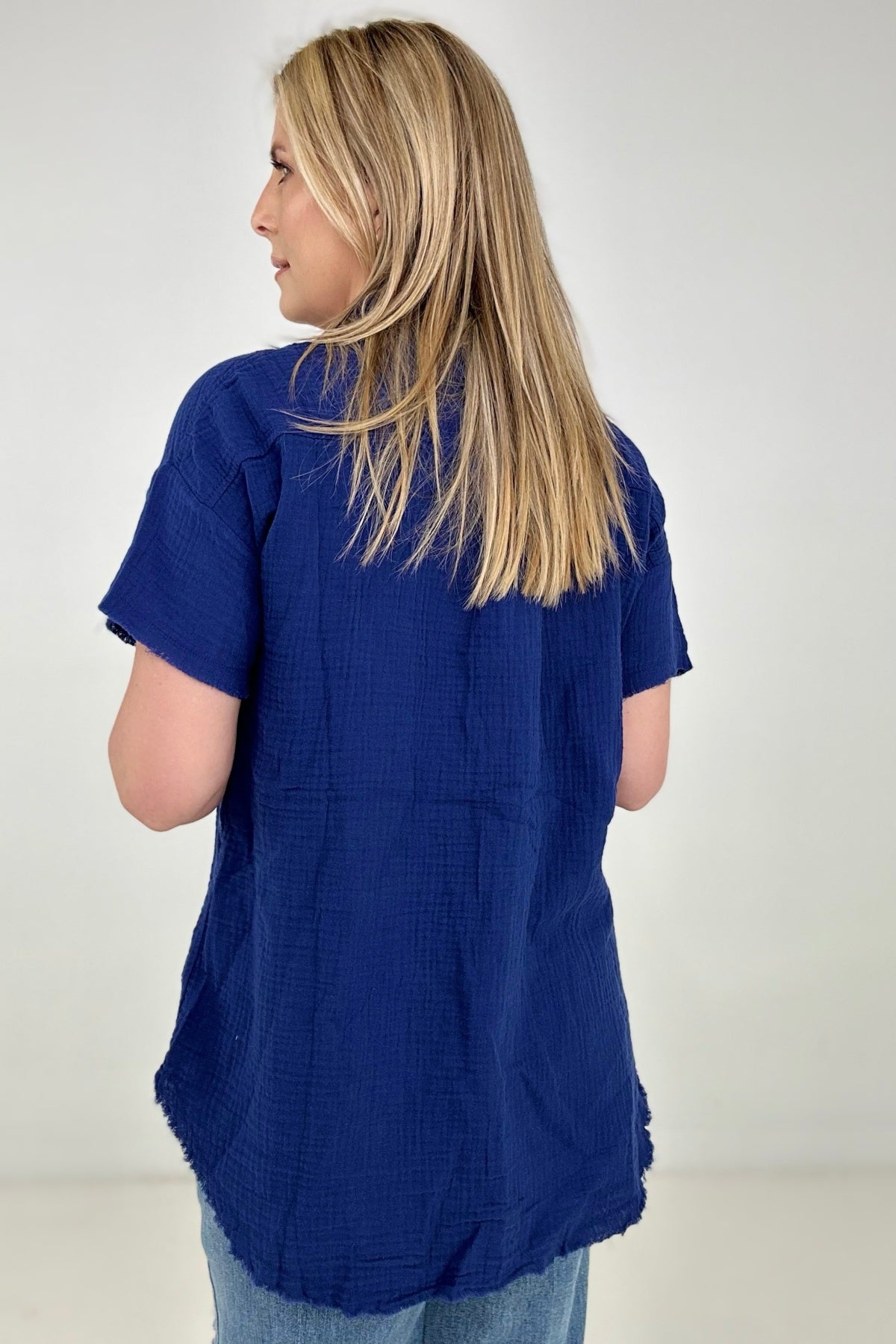 Cotton Raw Edge Short Sleeve Top