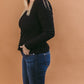 Square Neck Long Sleeve Solid Shirred Hemline Knit Top