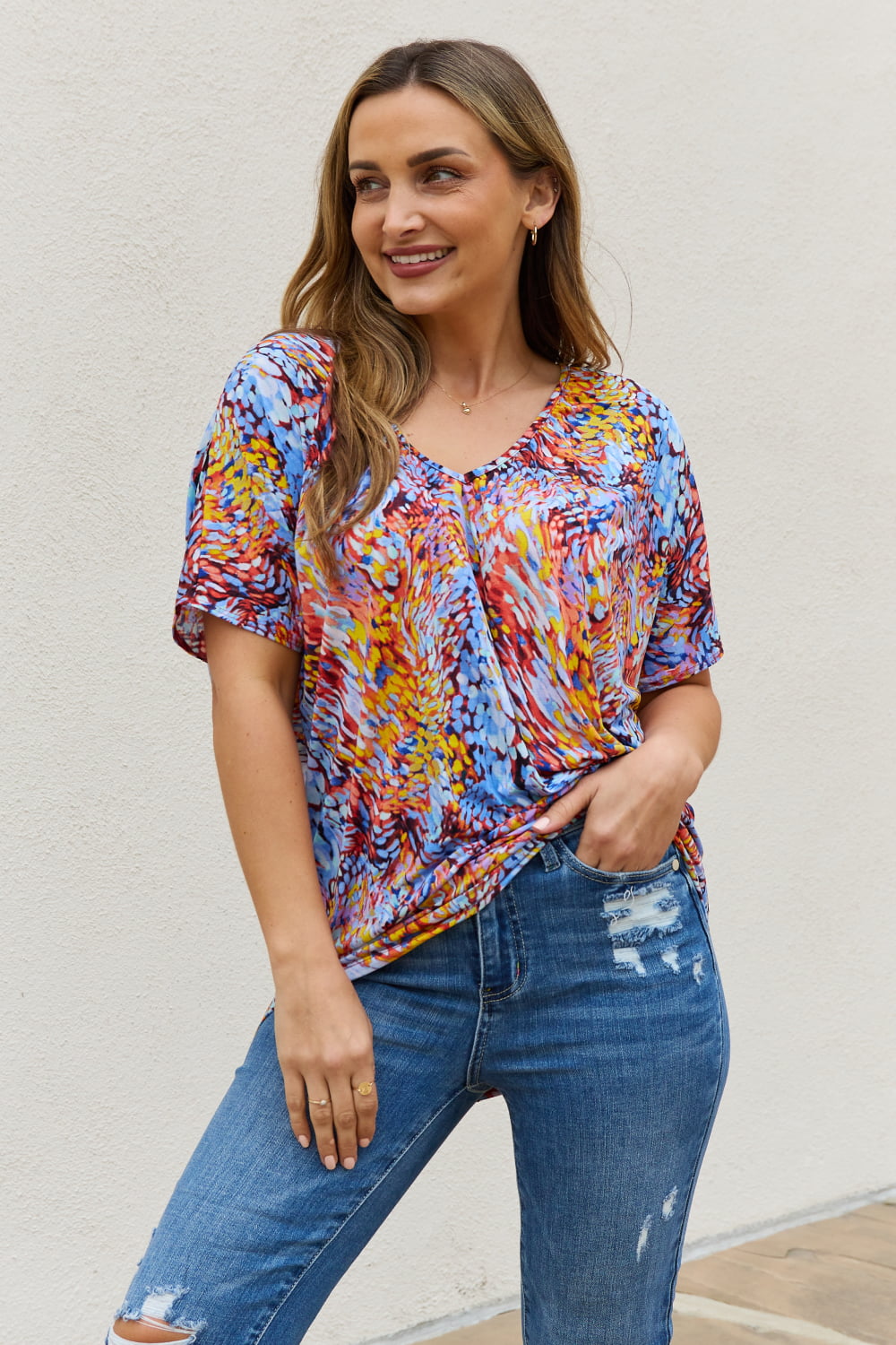 Multicolored Dolman Flowy Top
