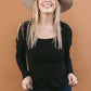 Square Neck Long Sleeve Solid Shirred Hemline Knit Top