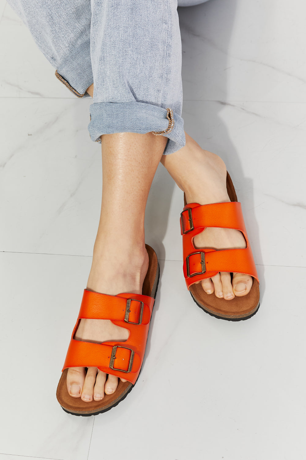 Double Buckle Sandal in Orange