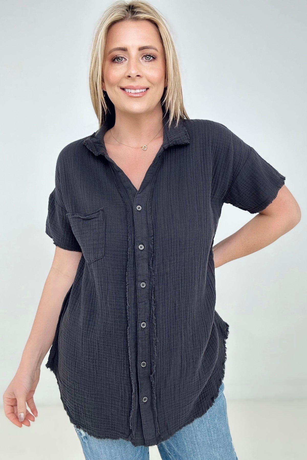 Cotton Raw Edge Short Sleeve Top