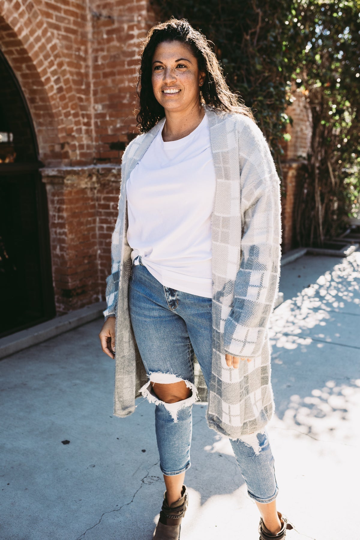 Color Block Plaid Pattern Long Cardigan