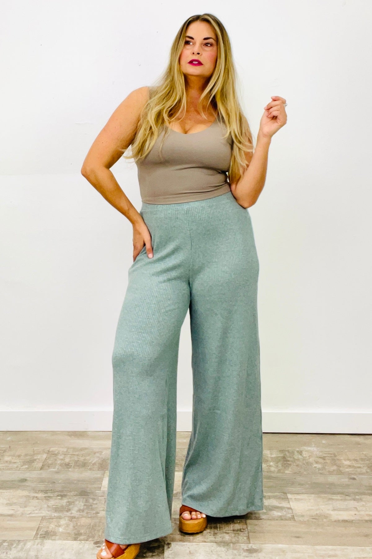 Two Tone Rib Wide Leg Pants