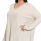 Zenana Plus Brushed Thermal Waffle V-Neck Sweater