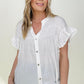 Woven Button Down Ruffle Sleeve Top - Multiple Colors
