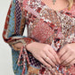 Floral Print Woven W/Stripe Ruched Sleeves Top
