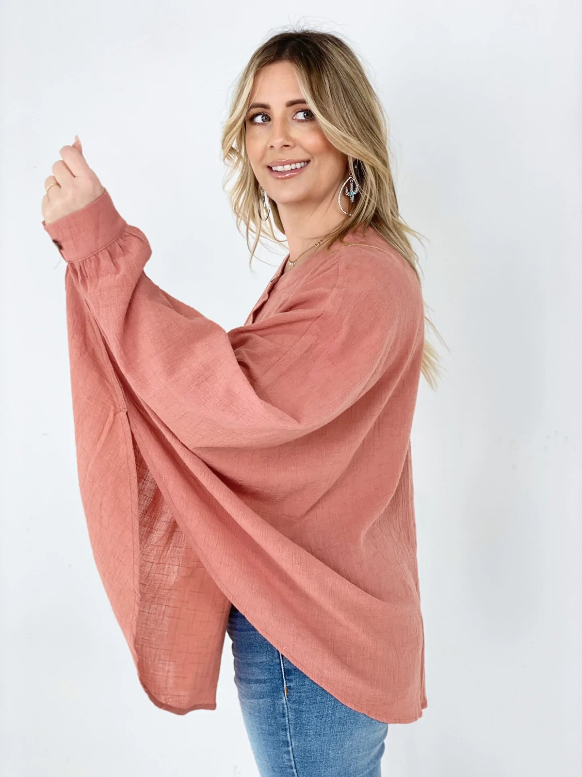 Textured Cotton Linen Oversized Top