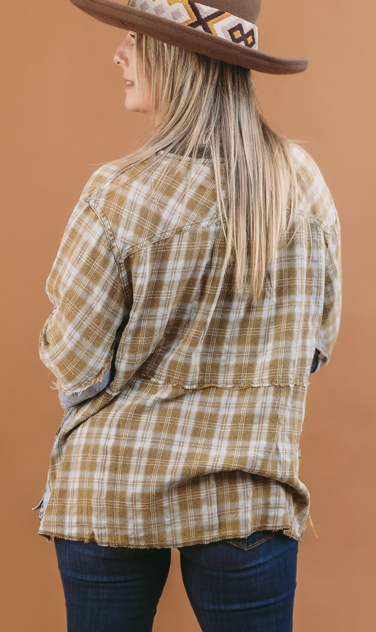 Comfy Half Zip Plaid Chambray Mixed Pullover