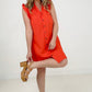 Button Down Mini Dress with Ruffle Sleeves