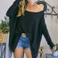 ADORA Solid Boat Neck Long Sleeve Top
