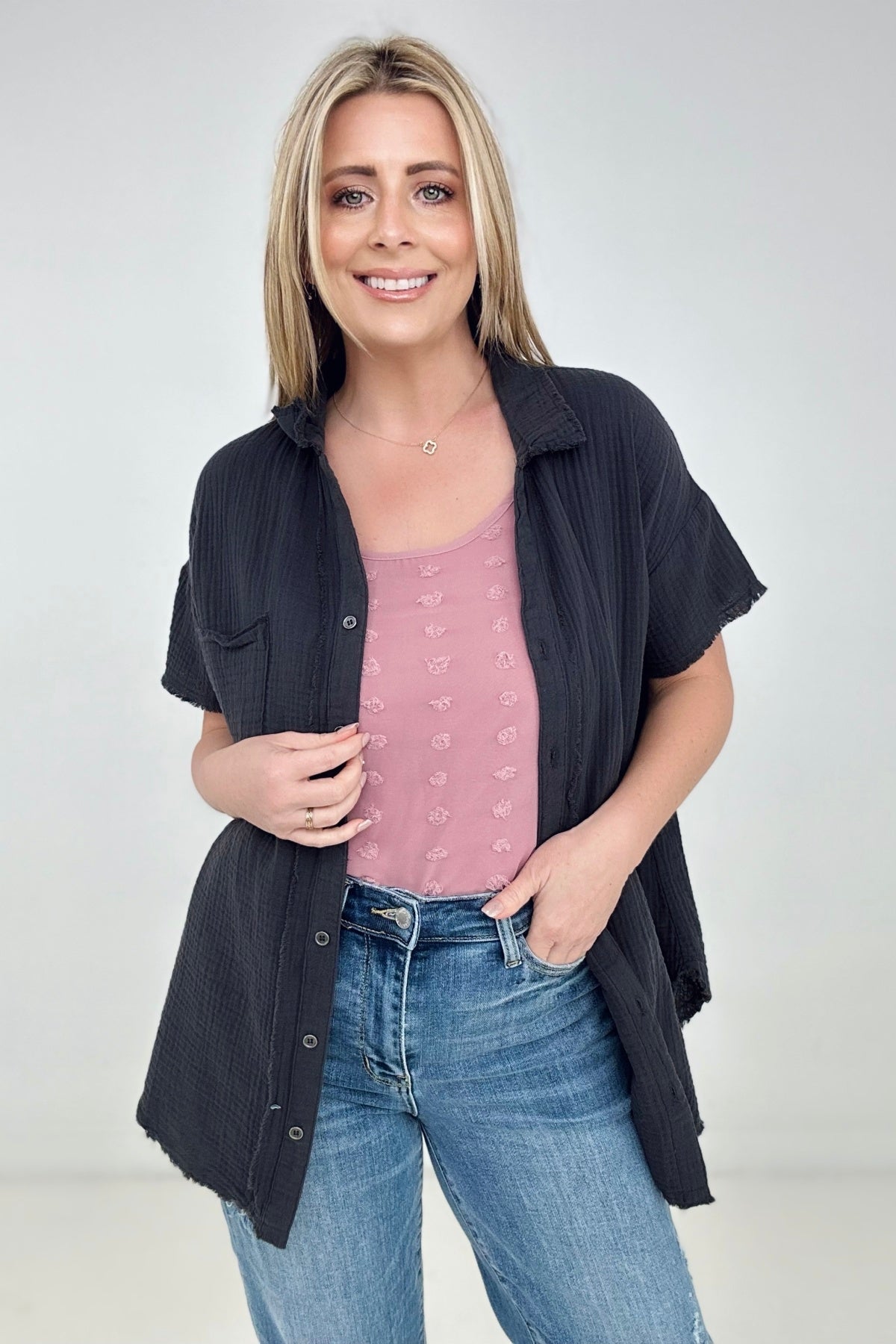 Cotton Raw Edge Short Sleeve Top