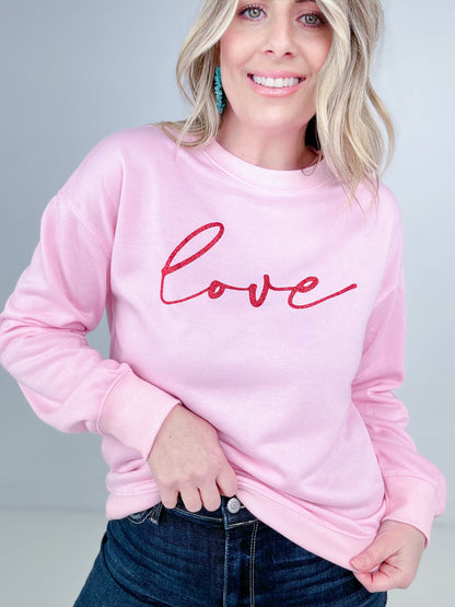 "L Is For Love" Love Glitter Print Crew Neck Sweatshirt