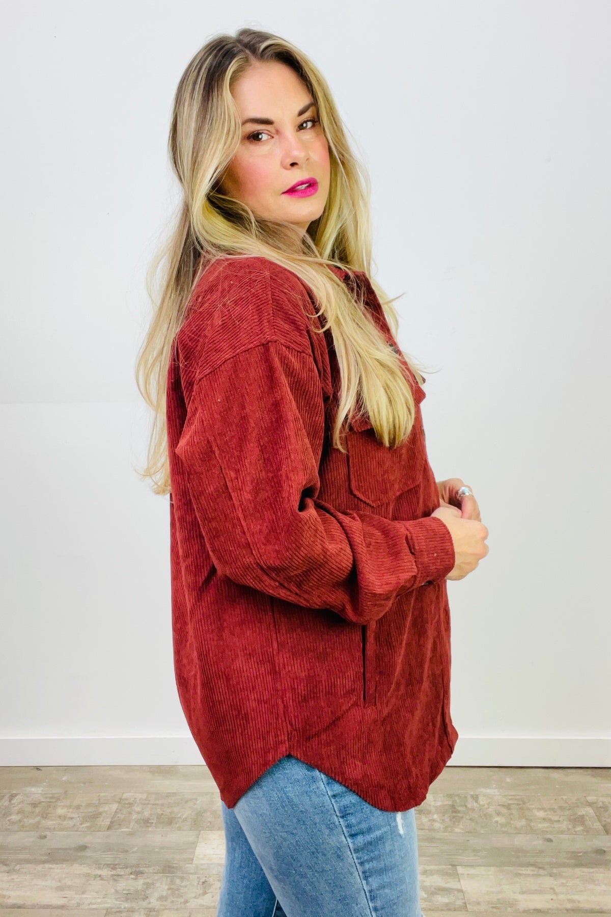 Oversized Corduroy Button Front Shacket