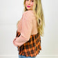 Easel Plaid Print Contrast Thermal Babydoll Top