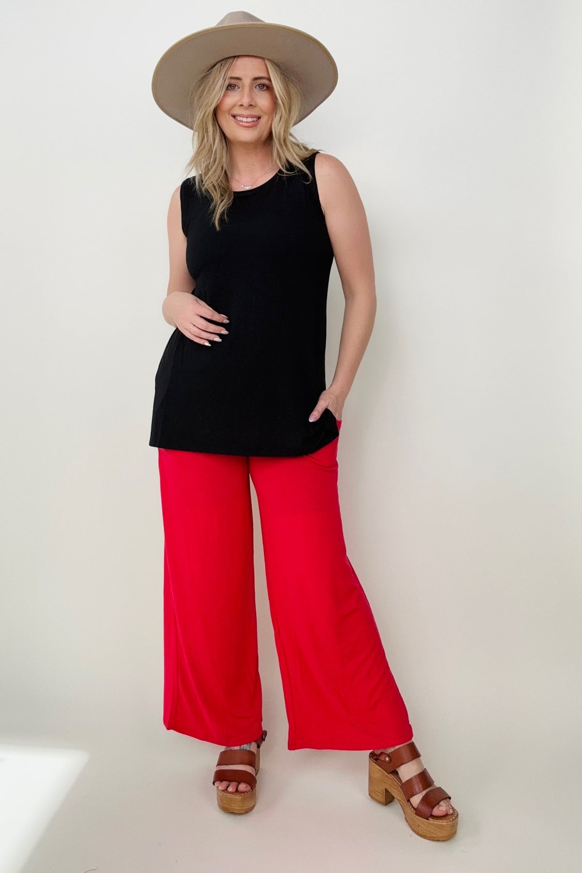 Smocked Waistband Wide Leg Pants - 2 colors