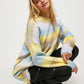 Color Block Strip Round Neck Loose Sweater Tunic