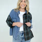 Washed Plaid Denim Shirt with Flap Pockets