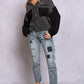 POL Oversize Contrast Long Sleeve Half Button Blouse
