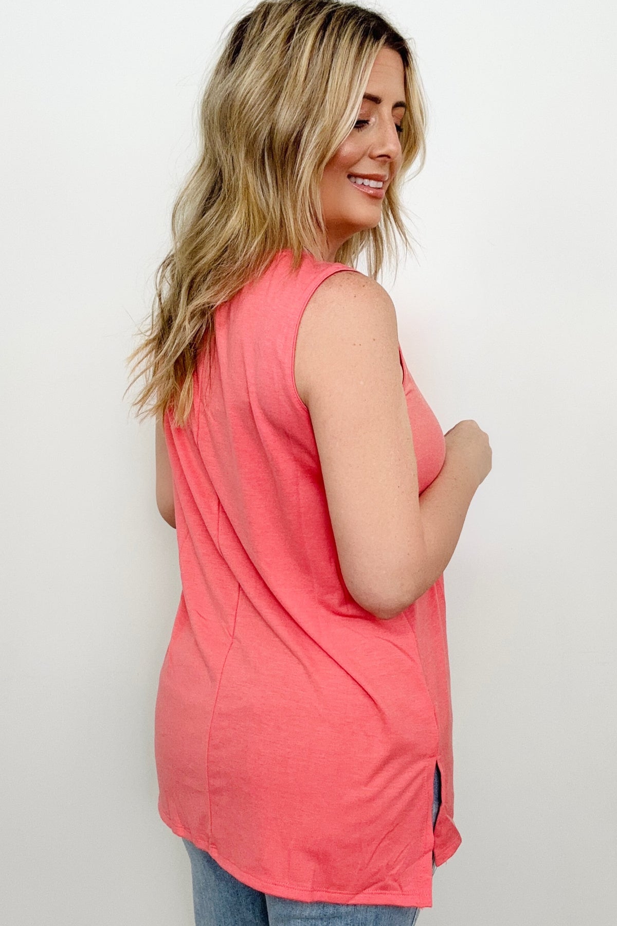 Round Neck Sleeveless Side Slit Top