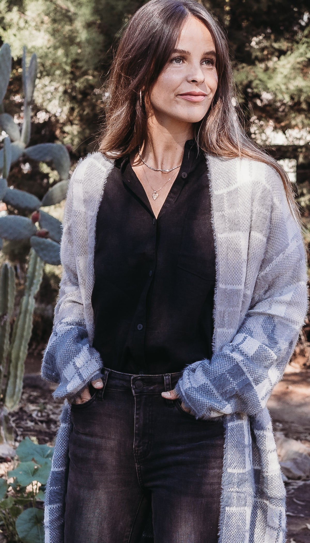 Color Block Plaid Pattern Long Cardigan