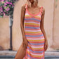 Striped Tie Shoulder Split Cover Up Dress