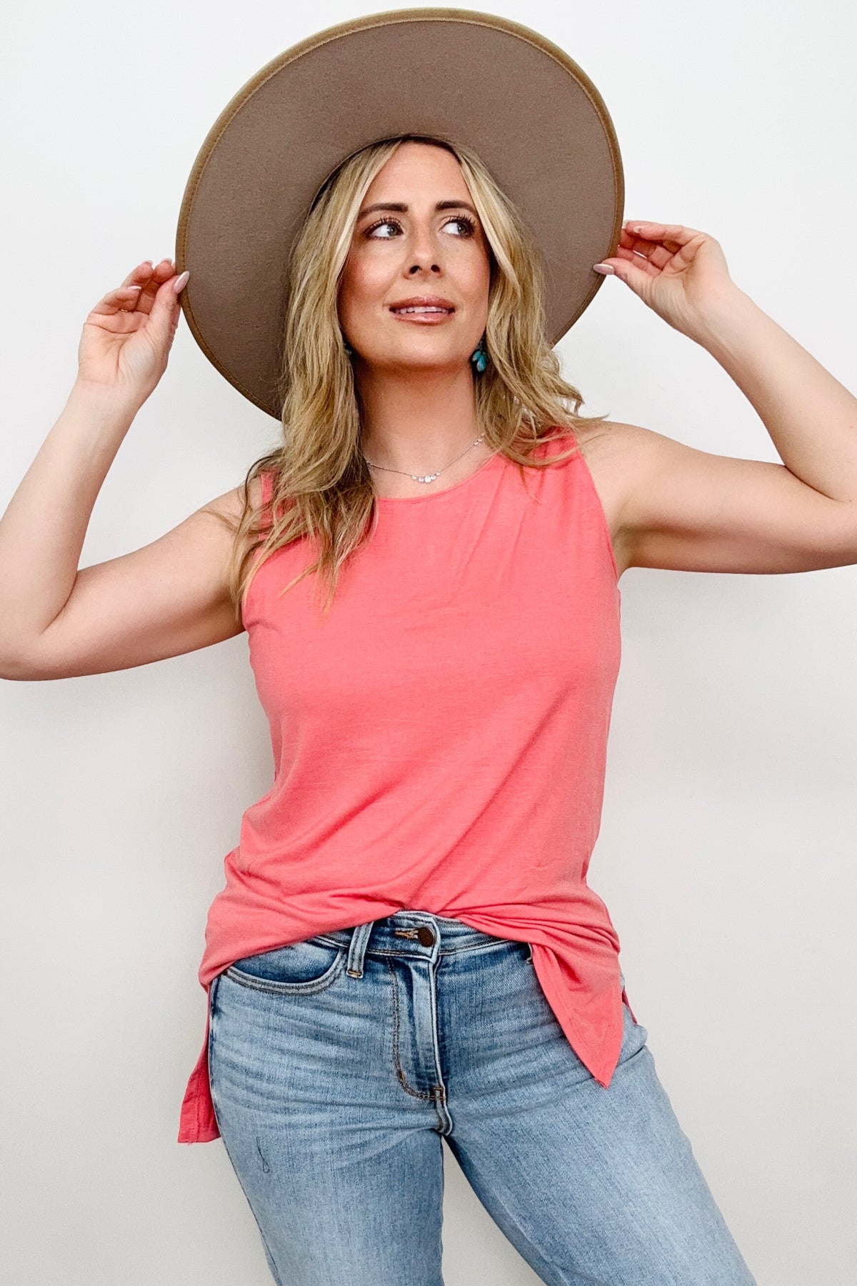 Round Neck Sleeveless Side Slit Top