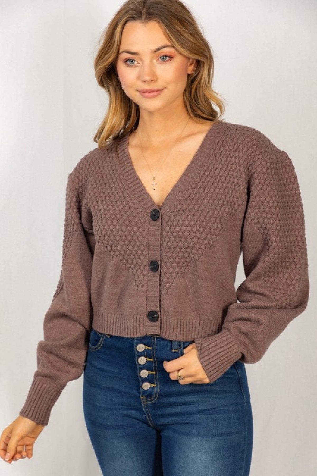 Long Sleeve Bubble Sweater Knit Cardigan