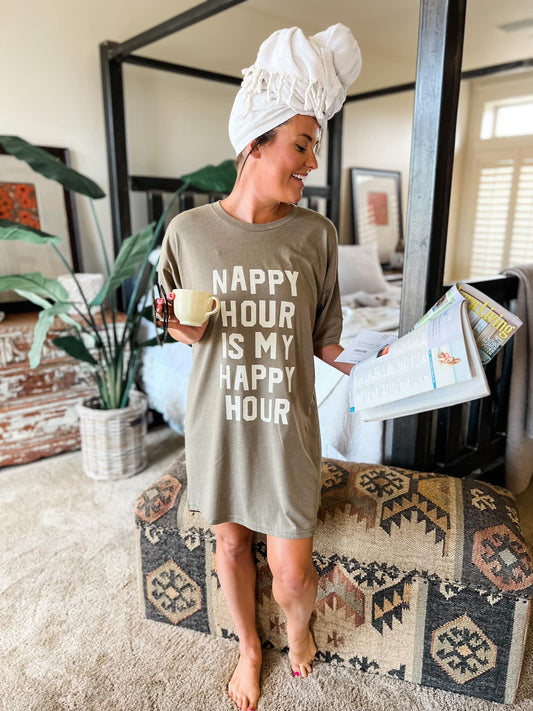 PREORDER Nappy Hour Is My Happy Hour Sleep Shirt