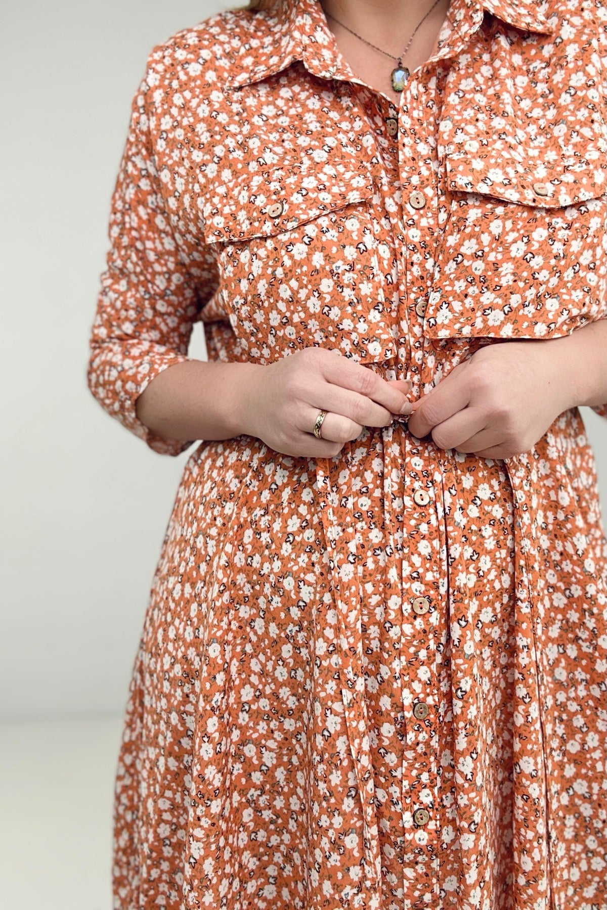 Floral Button Down Shirt Dress