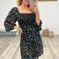 Black Floral Square Neck Dress