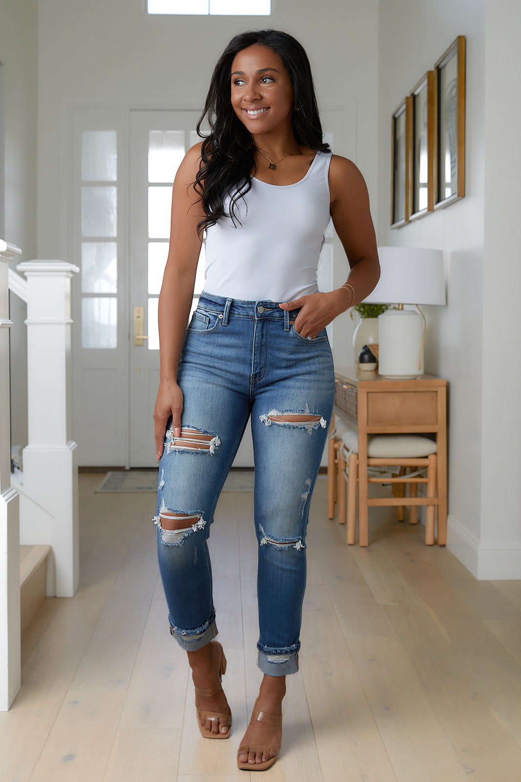 ARTEMIS High Rise Distressed Straight Jeans