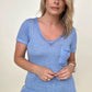 Washed Melange Burnout Scoop V-Neck Top - Multiple Colors