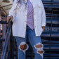 Davi & Dani Multi Knit Lace Patch Work Button Down Jacket