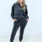 Mono B "Cloud Comfort Hoodie" Velour Cropped Hoodie Pullover with Notched Neckline