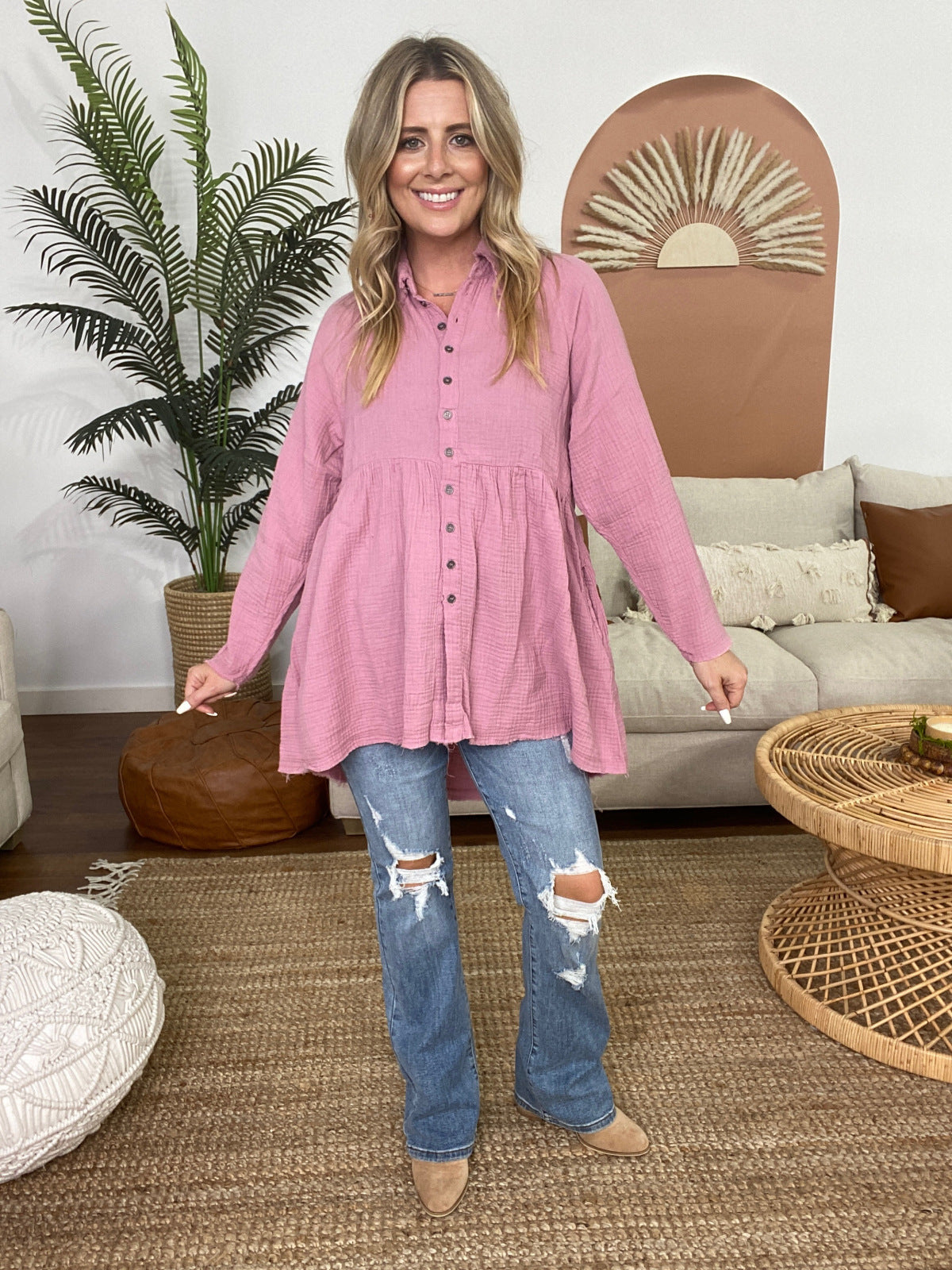 Peplum Raw Edge Shirt with Pockets