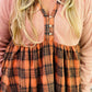 Easel Plaid Print Contrast Thermal Babydoll Top