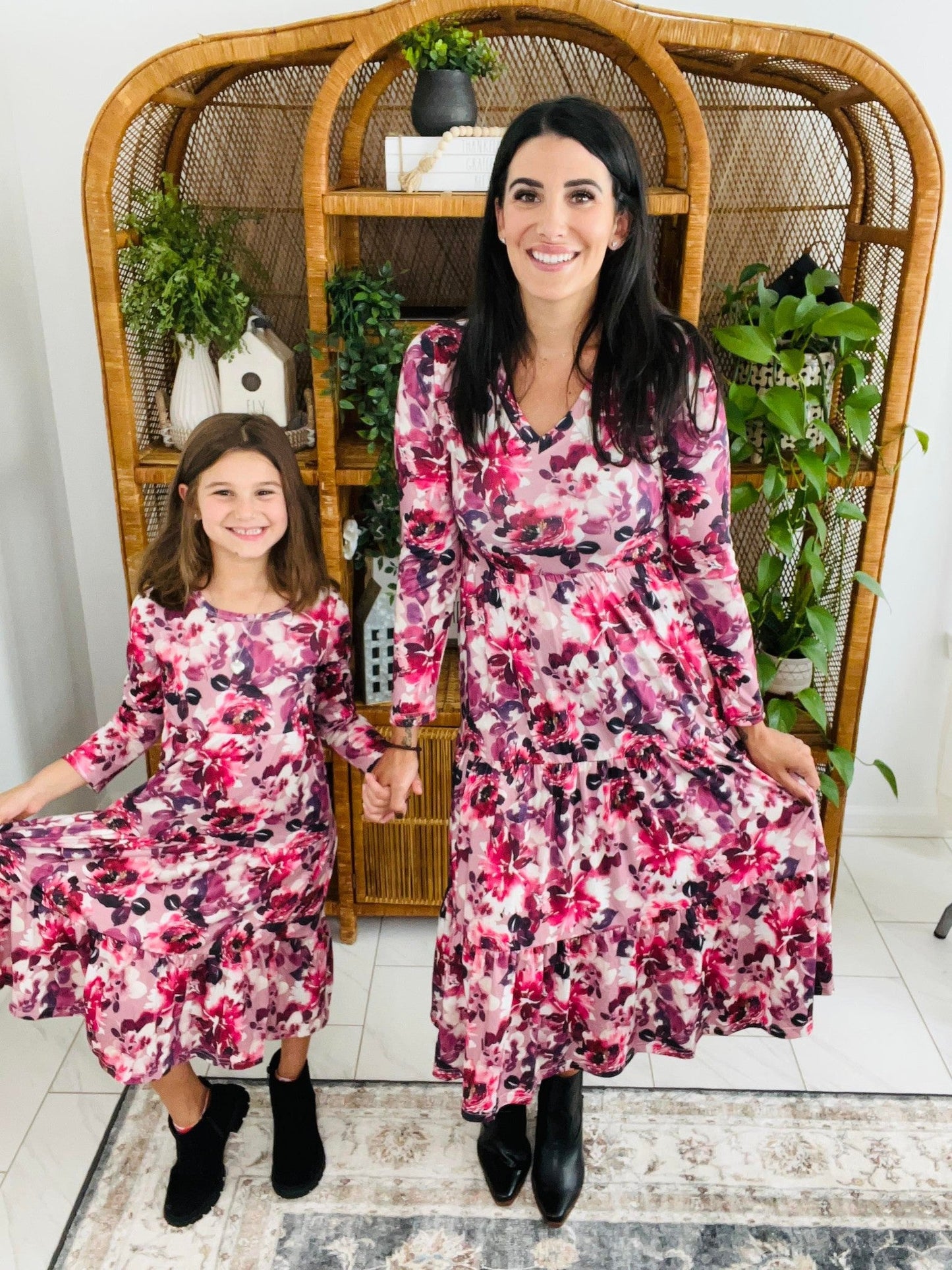 PREORDER: Matching Tiered Floral Dress in Berry
