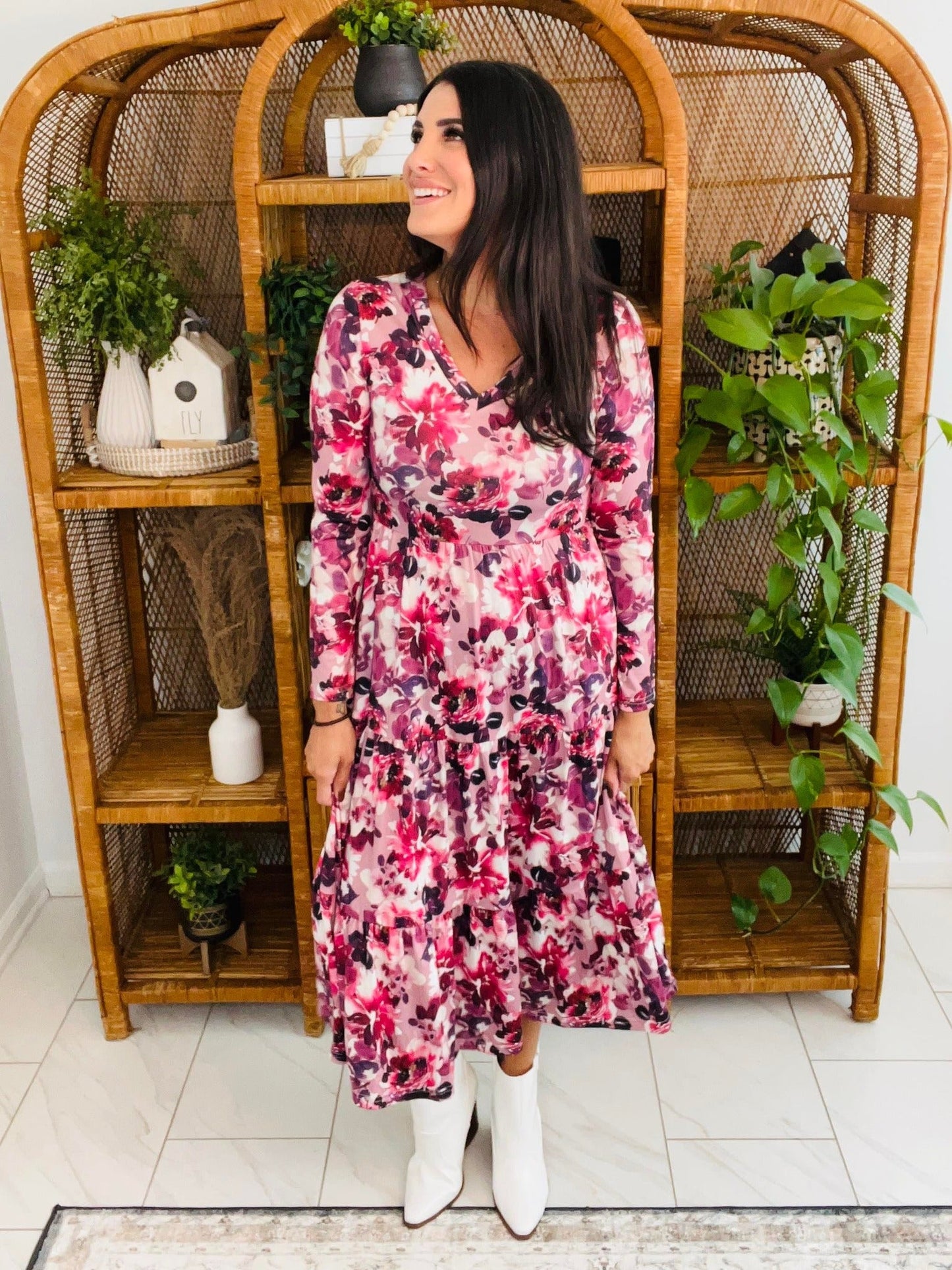 PREORDER: Matching Tiered Floral Dress in Berry