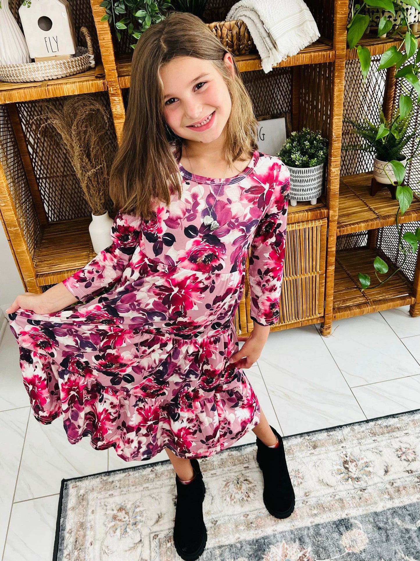 PREORDER: Matching Tiered Floral Dress in Berry