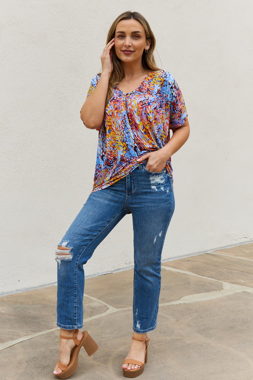 Multicolored Dolman Flowy Top