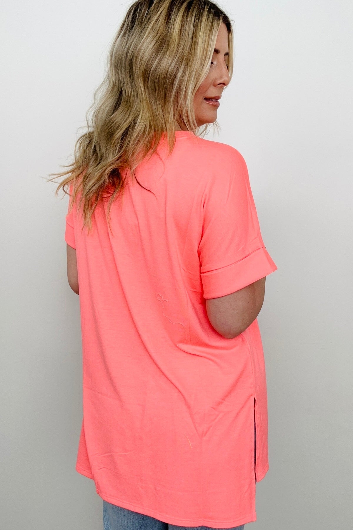 Cuffed Sleeve High-Low Hem Top