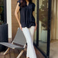 Zenana Full Size Ruffle Shoulder Notched Neck Blouse