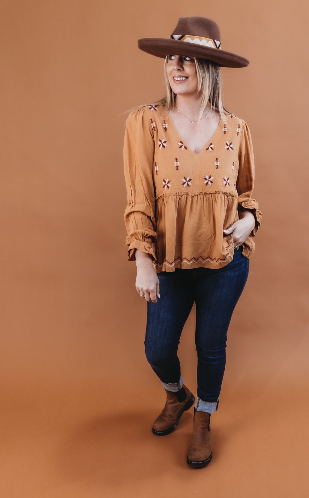 Embroidered Babydoll Blouse