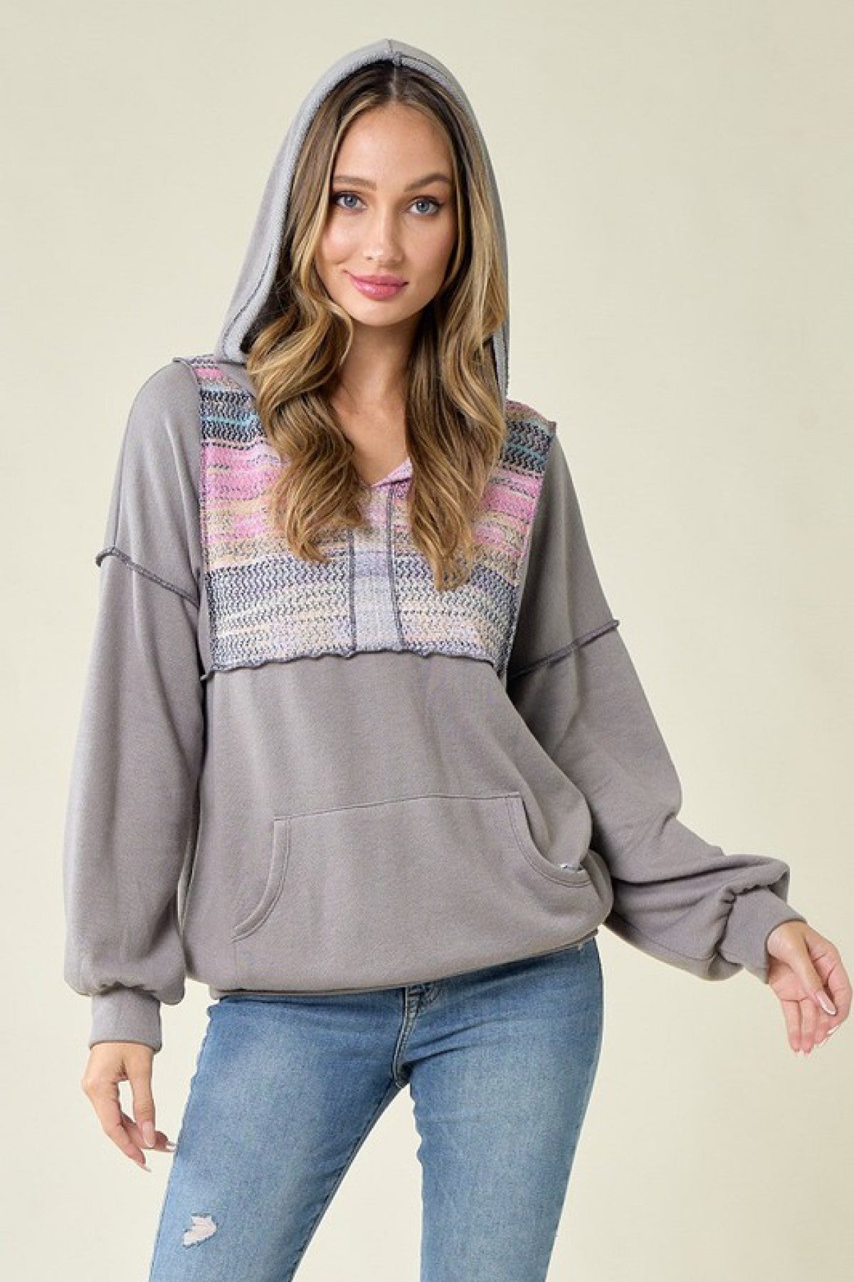Lovely Melody Multicolor Striped Contrast Hoodie