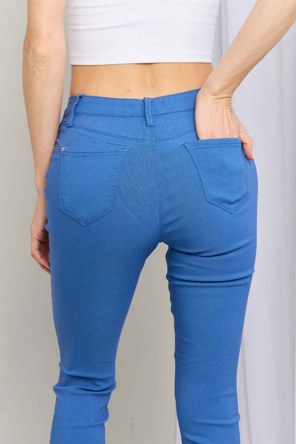 YMI Hyper-Stretch Mid-Rise Skinnies in Electric Blue