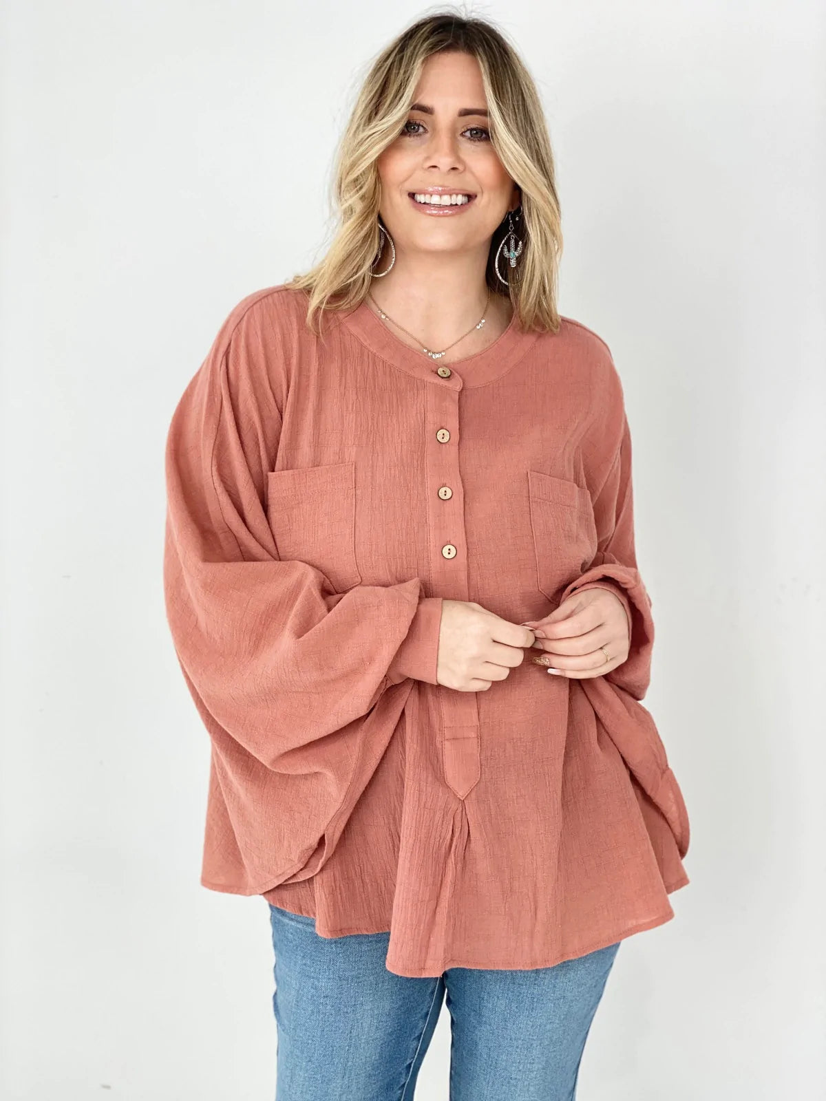 Textured Cotton Linen Oversized Top