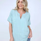 Woven Airflow Split Neck Short Sleeve Top